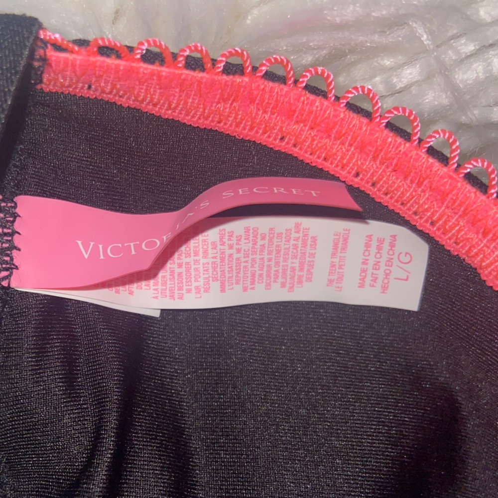 Victoria's Secret Black Sequin Bikini Top with Pink Trim - Picture 3 of 5